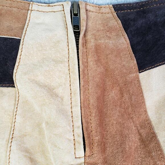 Misdemeanor Vtg Pants Leather Patchwork Low Rise Flare 90s Janet Jackson Y2K - Picture 4 of 12